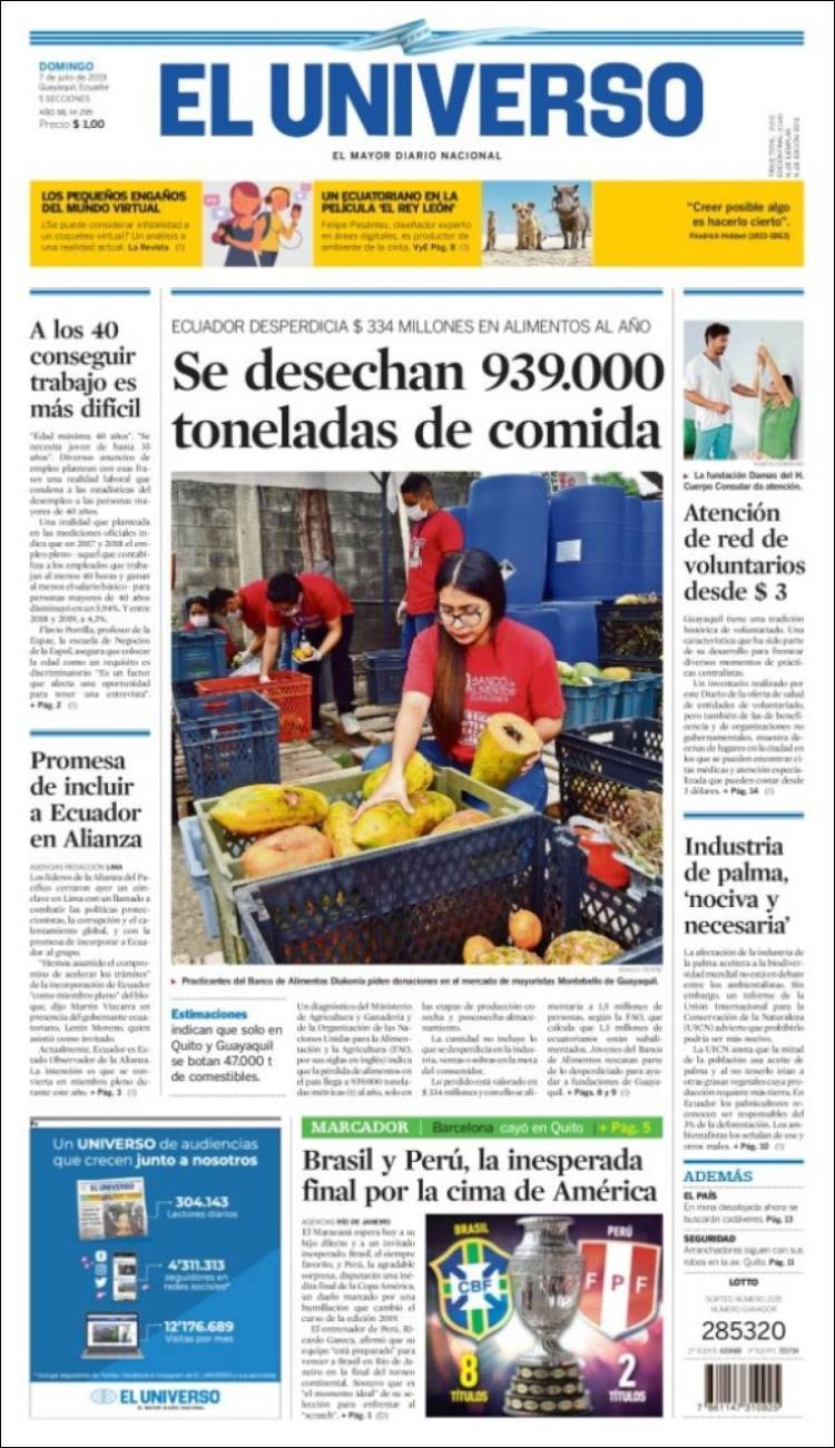 Portada de El Universo - Ecuador (Ecuador)