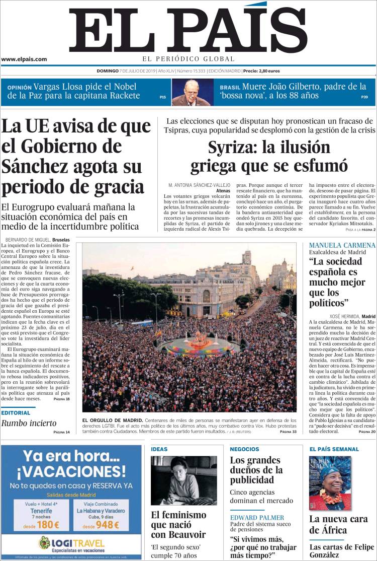 Portada de El País (España)