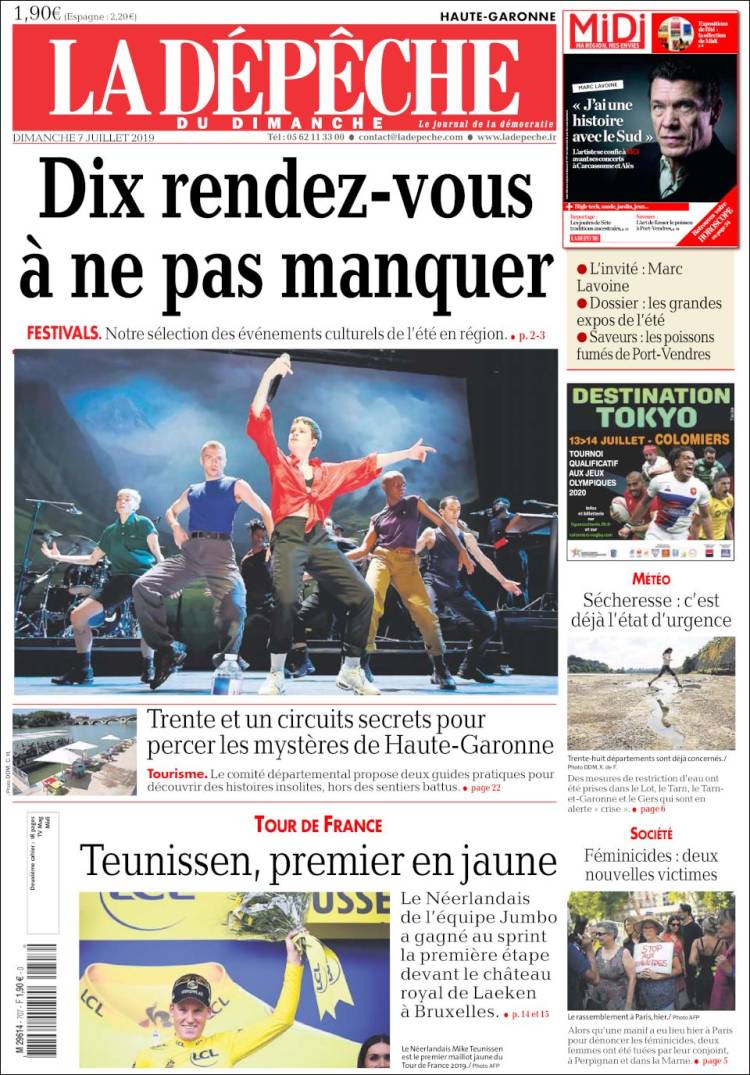 Portada de La Dépêche du Midi (Francia)