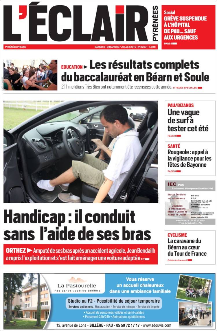Portada de L'Eclair des Pyrénées (Francia)