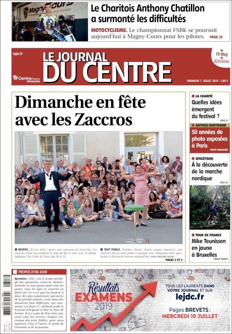 Portada de Le Journal du Centre (Francia)
