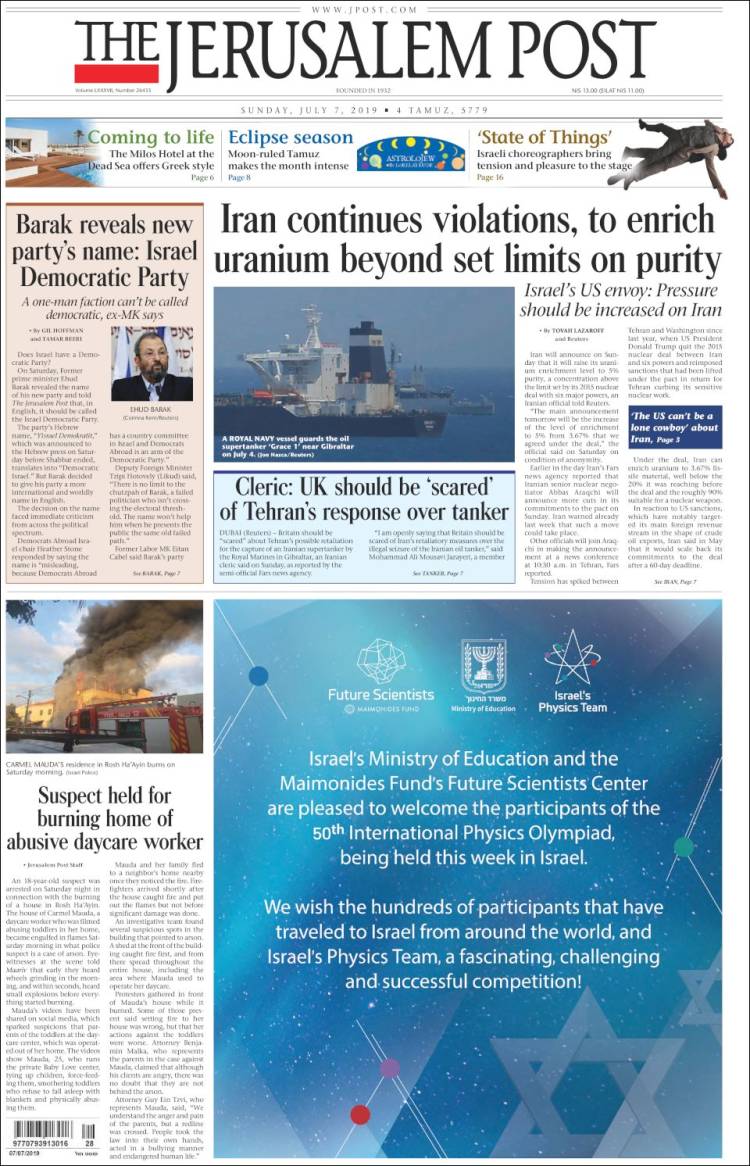 Portada de The Jerusalem Post (Israel)