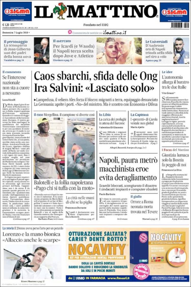 Portada de Il Mattino (Italia)