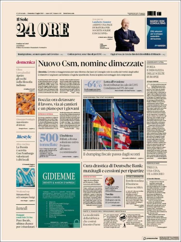 Portada de Il Sole 24 ORE (Italia)
