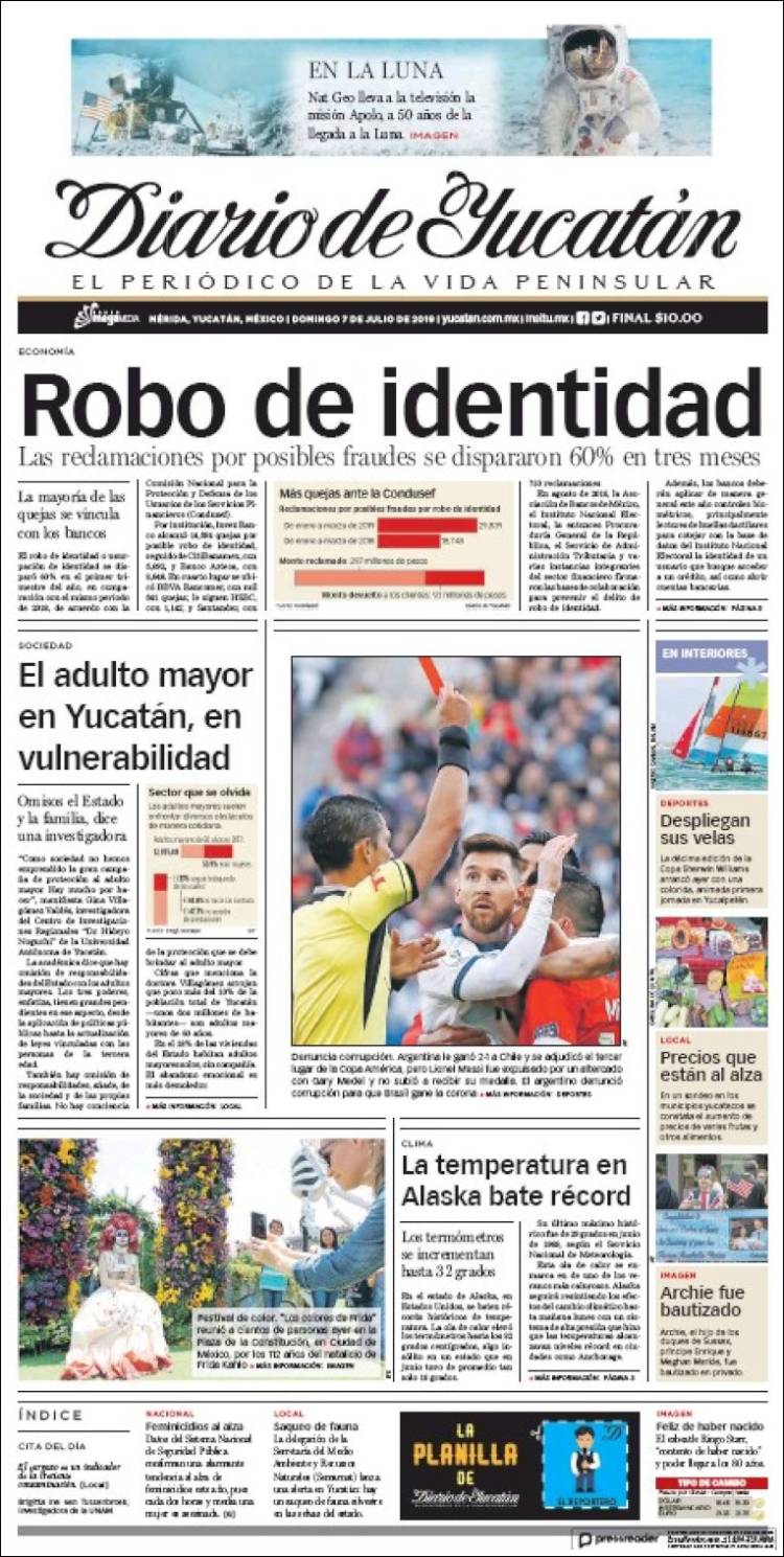 Portada de Diario de Yucatán (México)