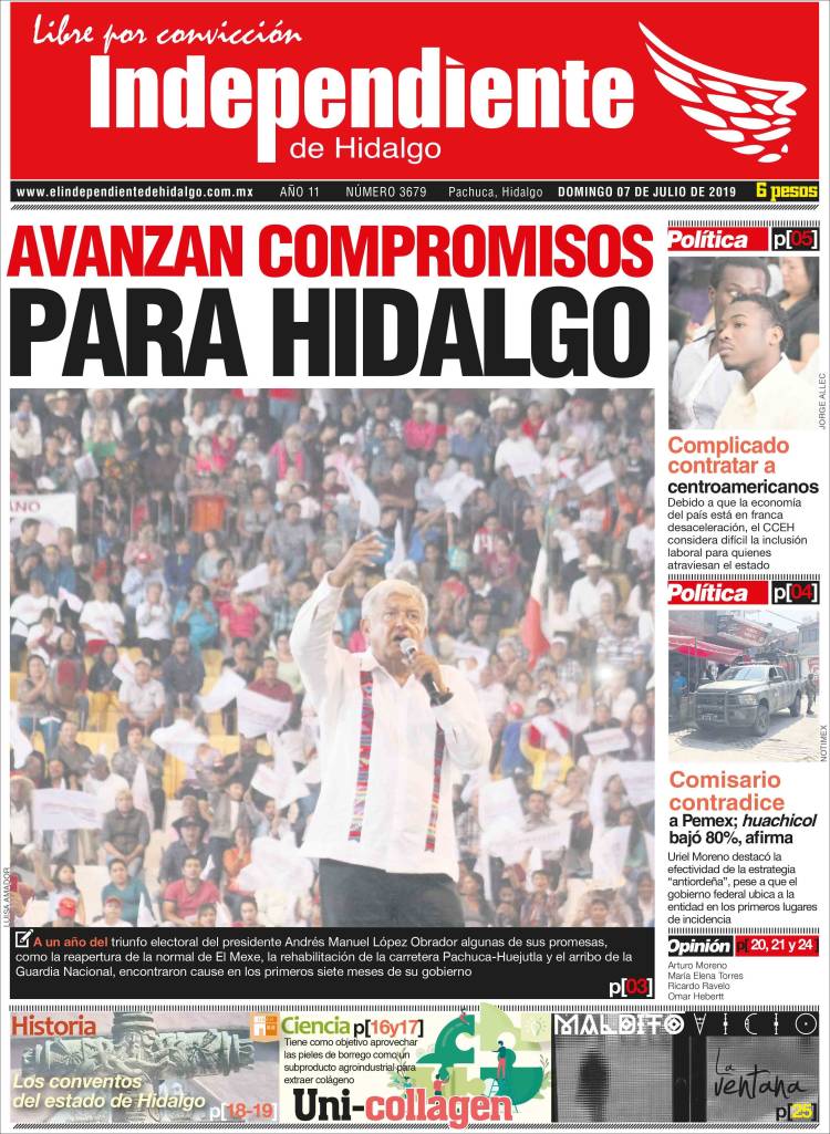 Portada de El Independiente de Hidalgo (México)