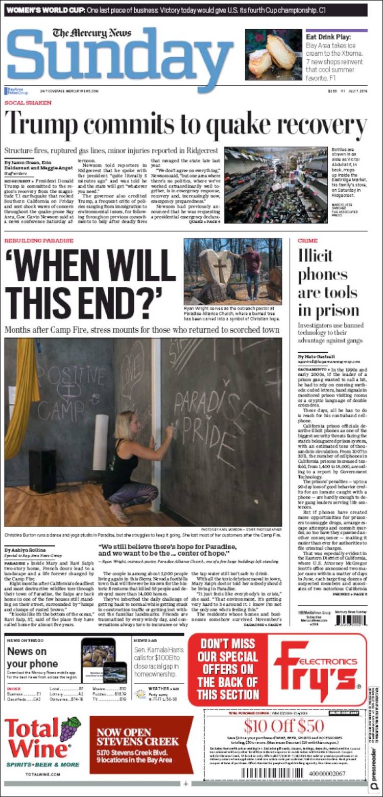 Portada de San Jose Mercury News (USA)