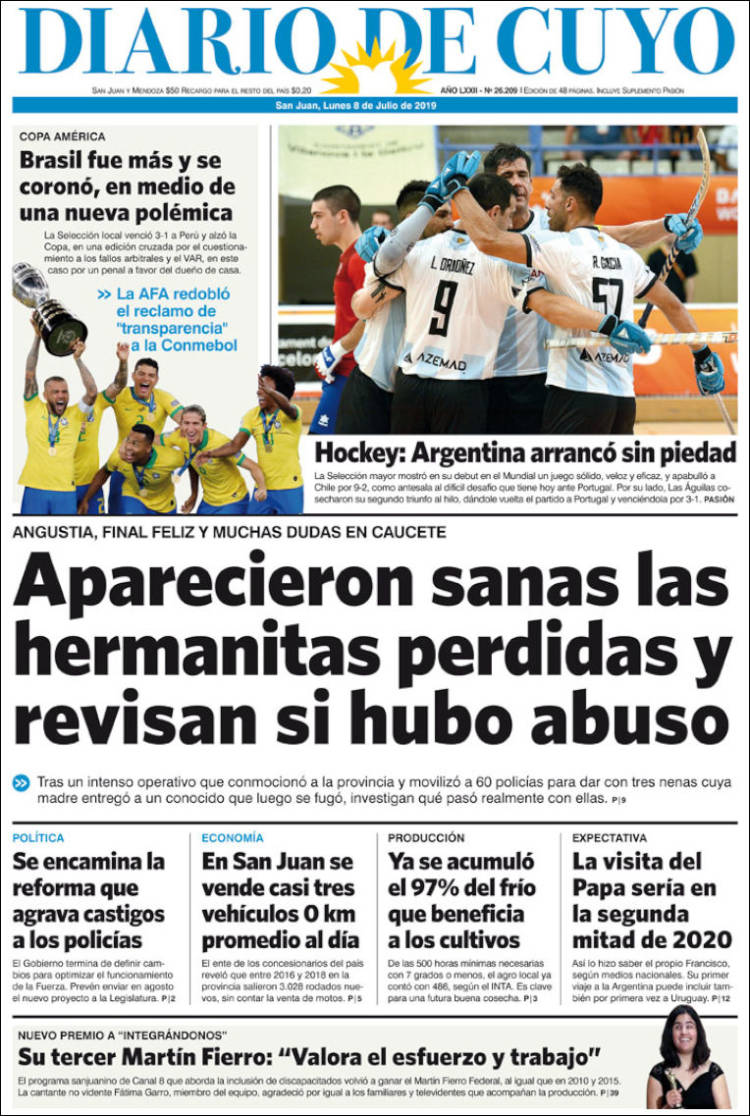 Portada de Diario de Cuyo (Argentina)