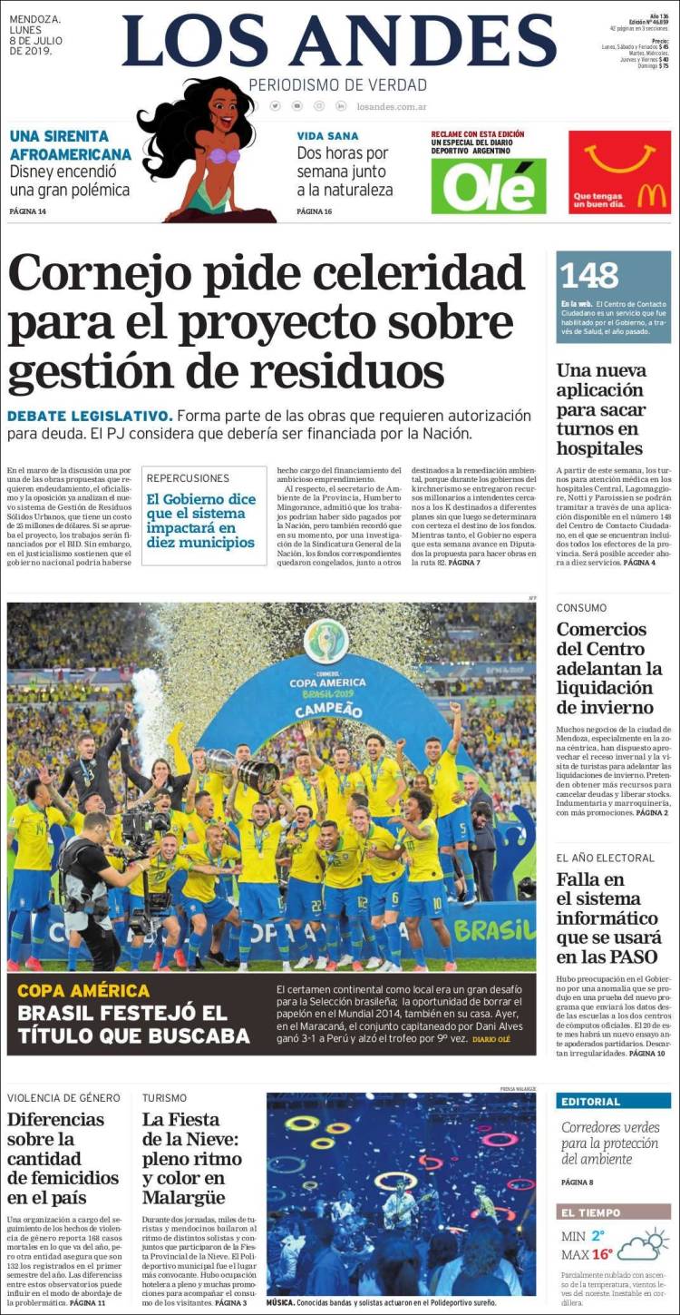 Portada de Los Andes - Mendoza (Argentina)