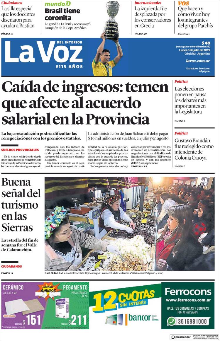 Portada de La Voz del Interior (Argentina)