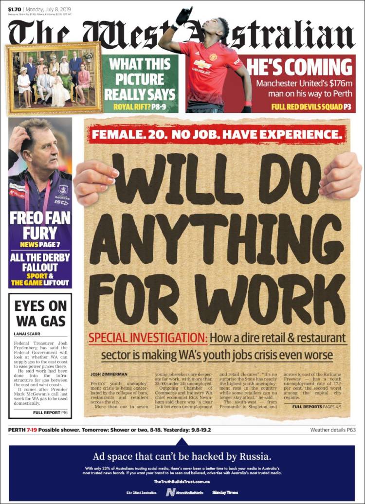 Portada de The West Australian (Australia)