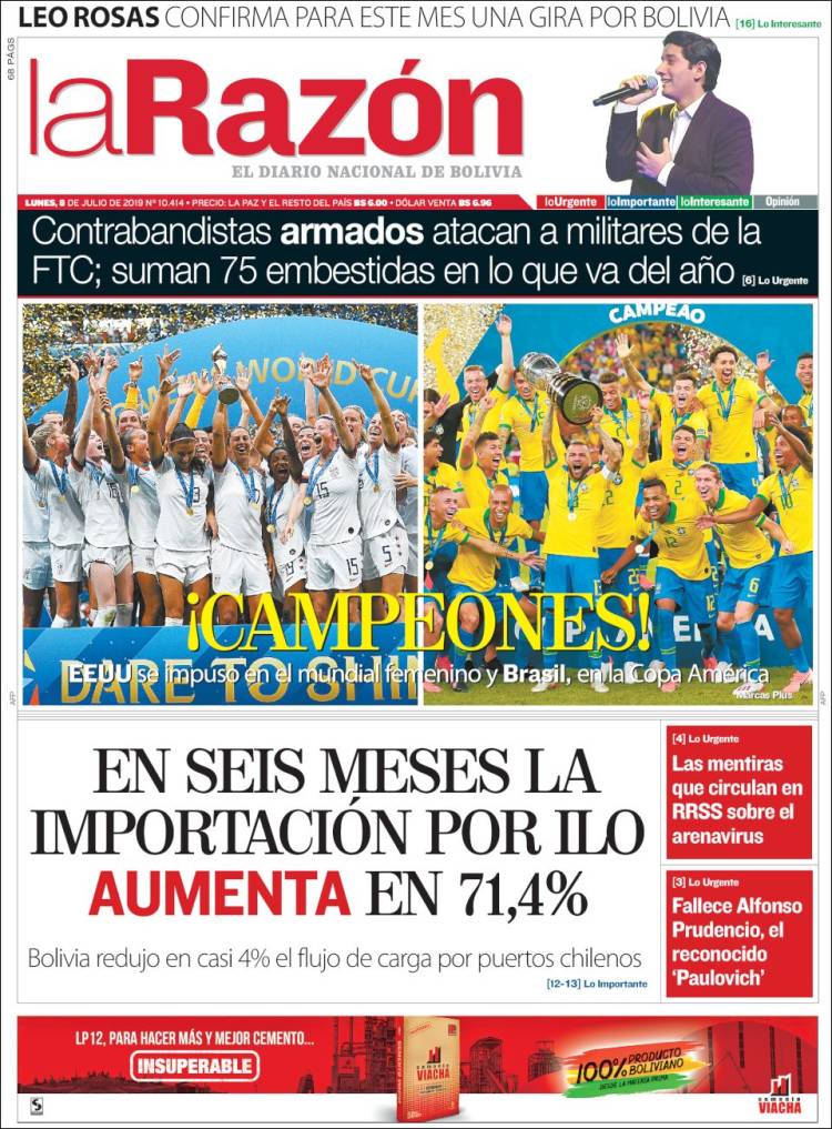 Portada de La Razón (Bolivia)