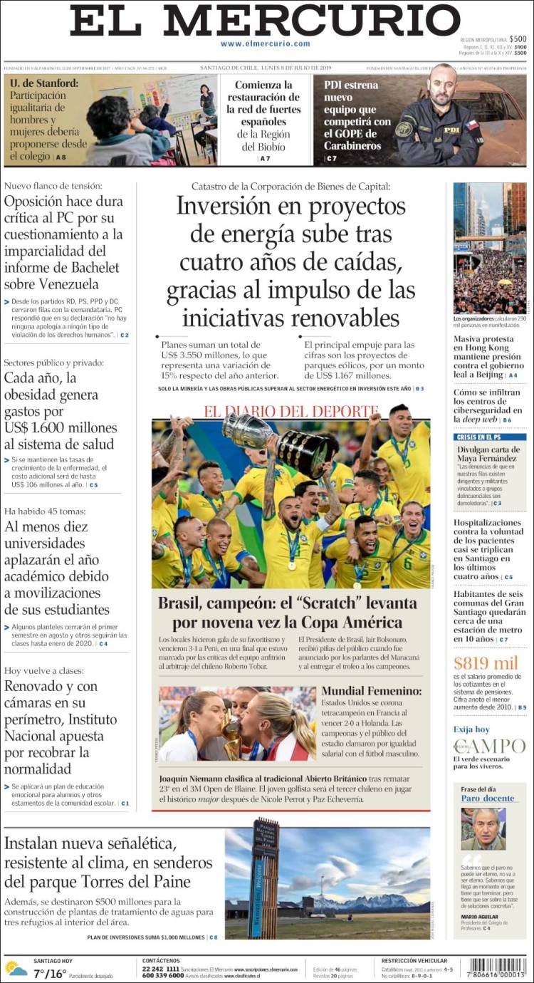 Portada de El Mercurio (Chile)