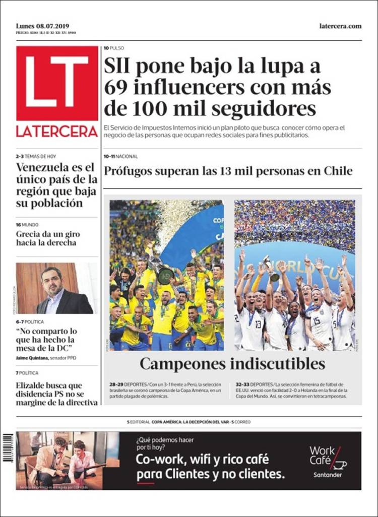 Portada de La Tercera (Chile)