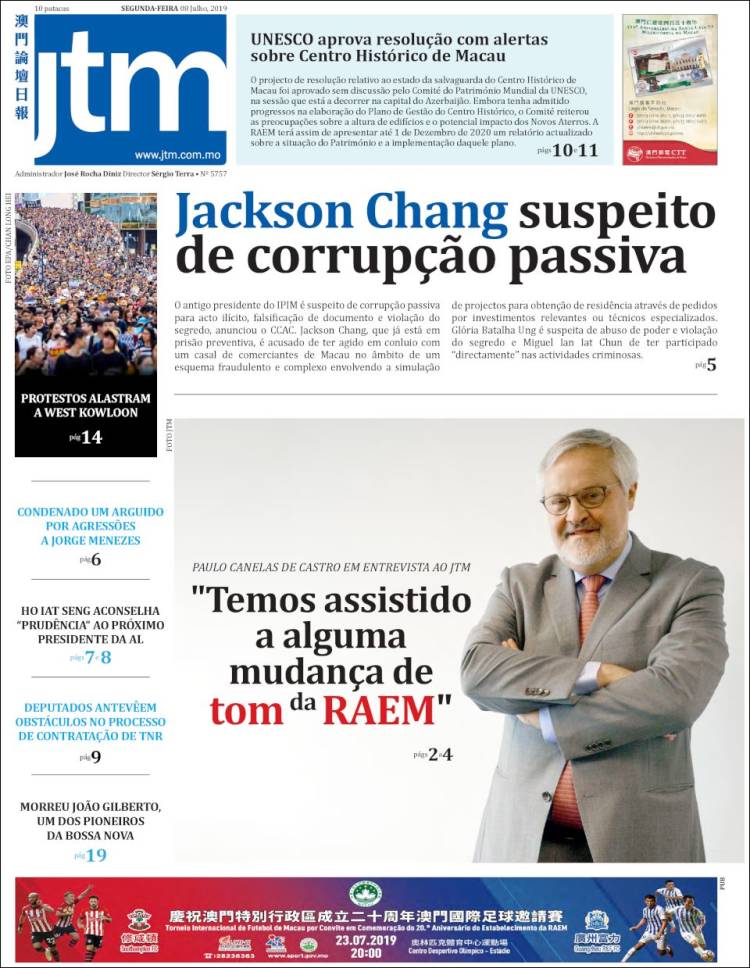 Portada de Jornal Tribuna de Macau (China)