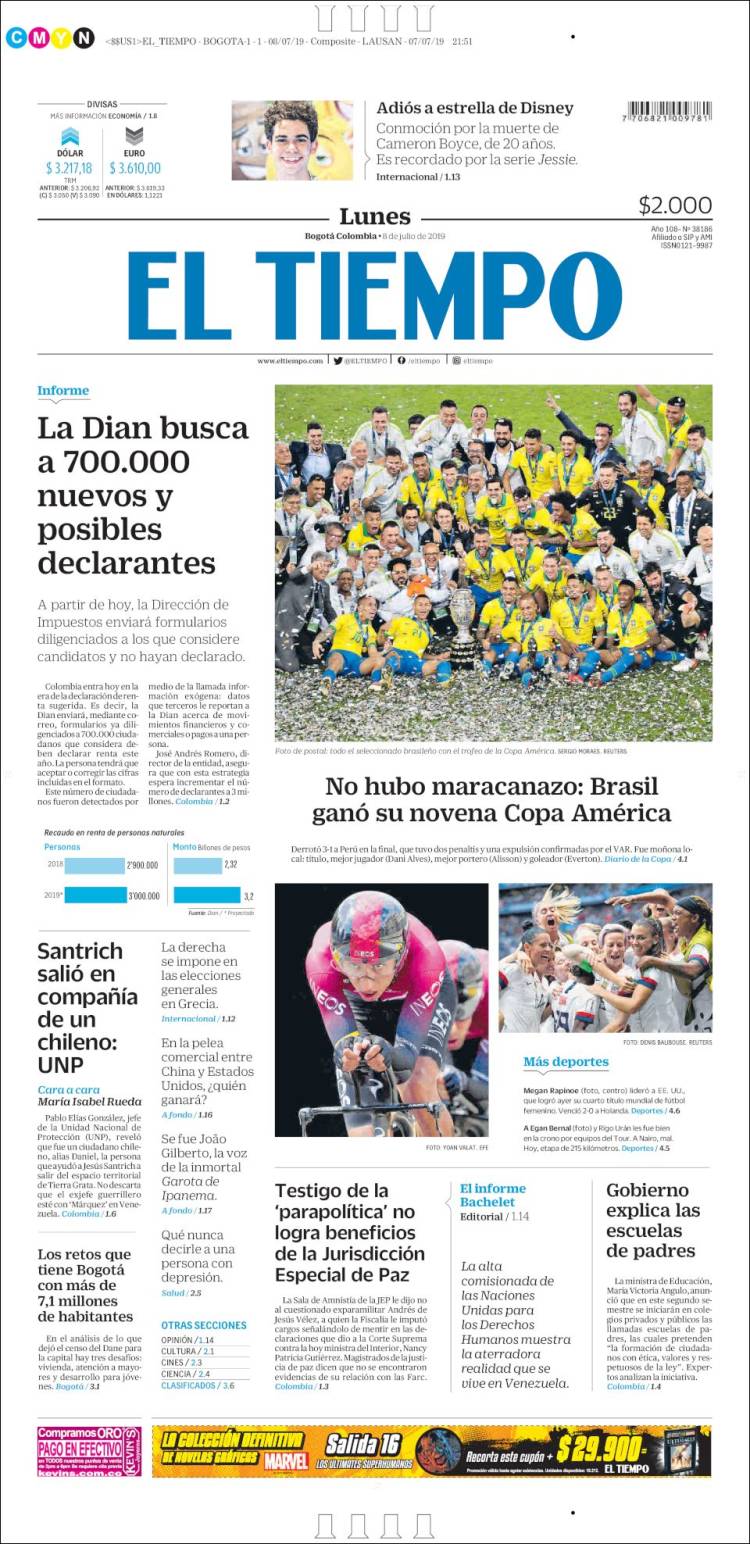 Portada de El Tiempo (Colombia)