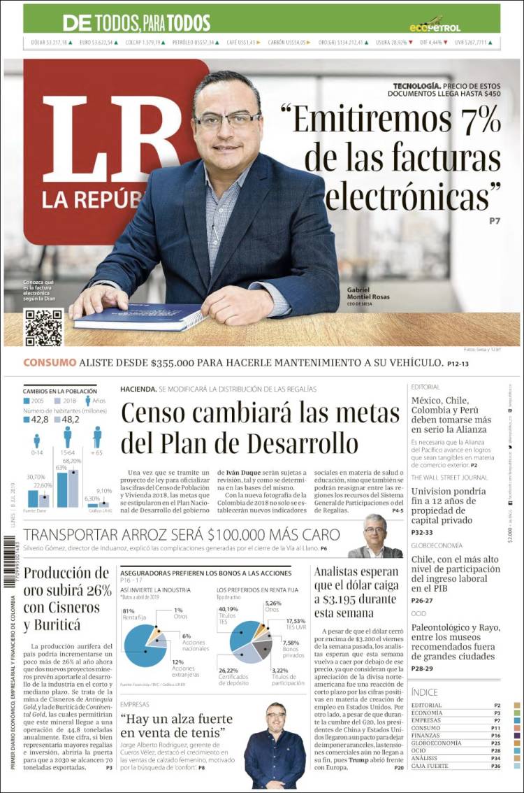 Portada de La Republica (Colombia)