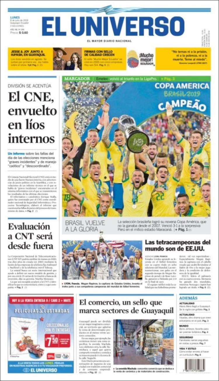 Portada de El Universo - Ecuador (Ecuador)