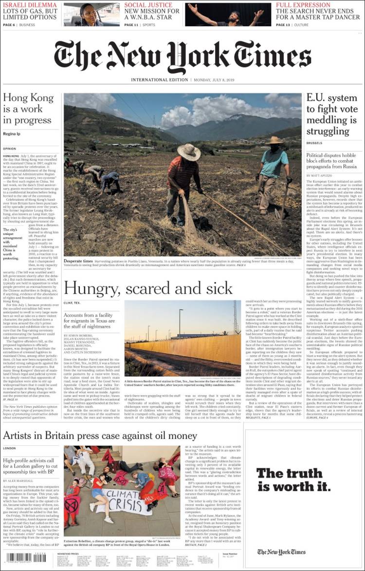 Portada de International New York Times (Europa)