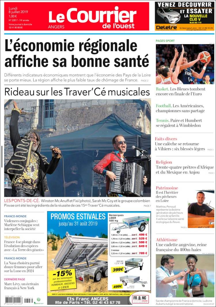 Portada de Le Courrier de l'Ouest (Francia)