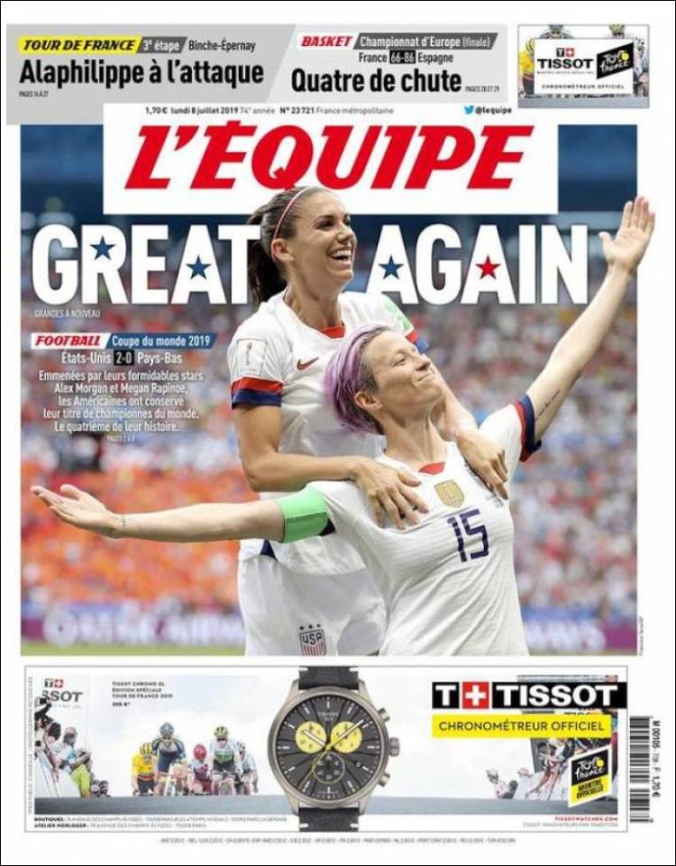 Portada de L'Equipe (Francia)