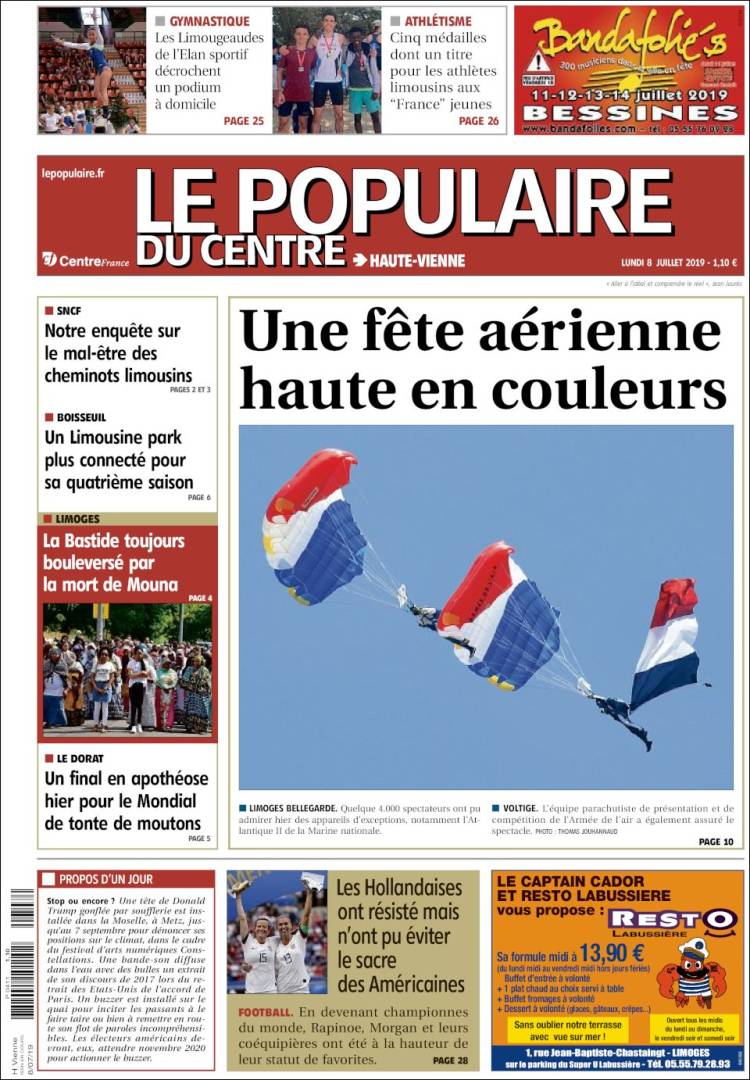 Portada de Le Populaire du Centre (Francia)