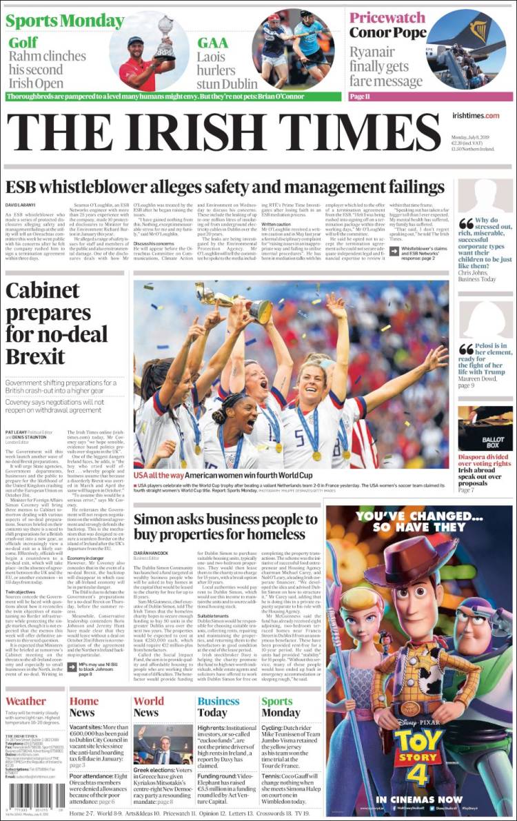 Portada de Irish Times (Irlanda)