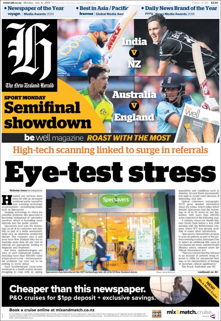 Portada de The New Zealand Herald (Nueva Zelanda)