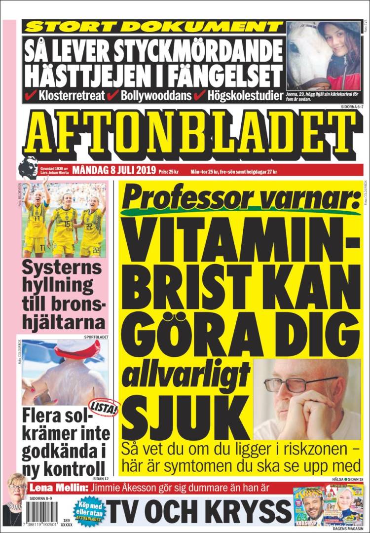 Portada de Aftonbladet (Suecia)