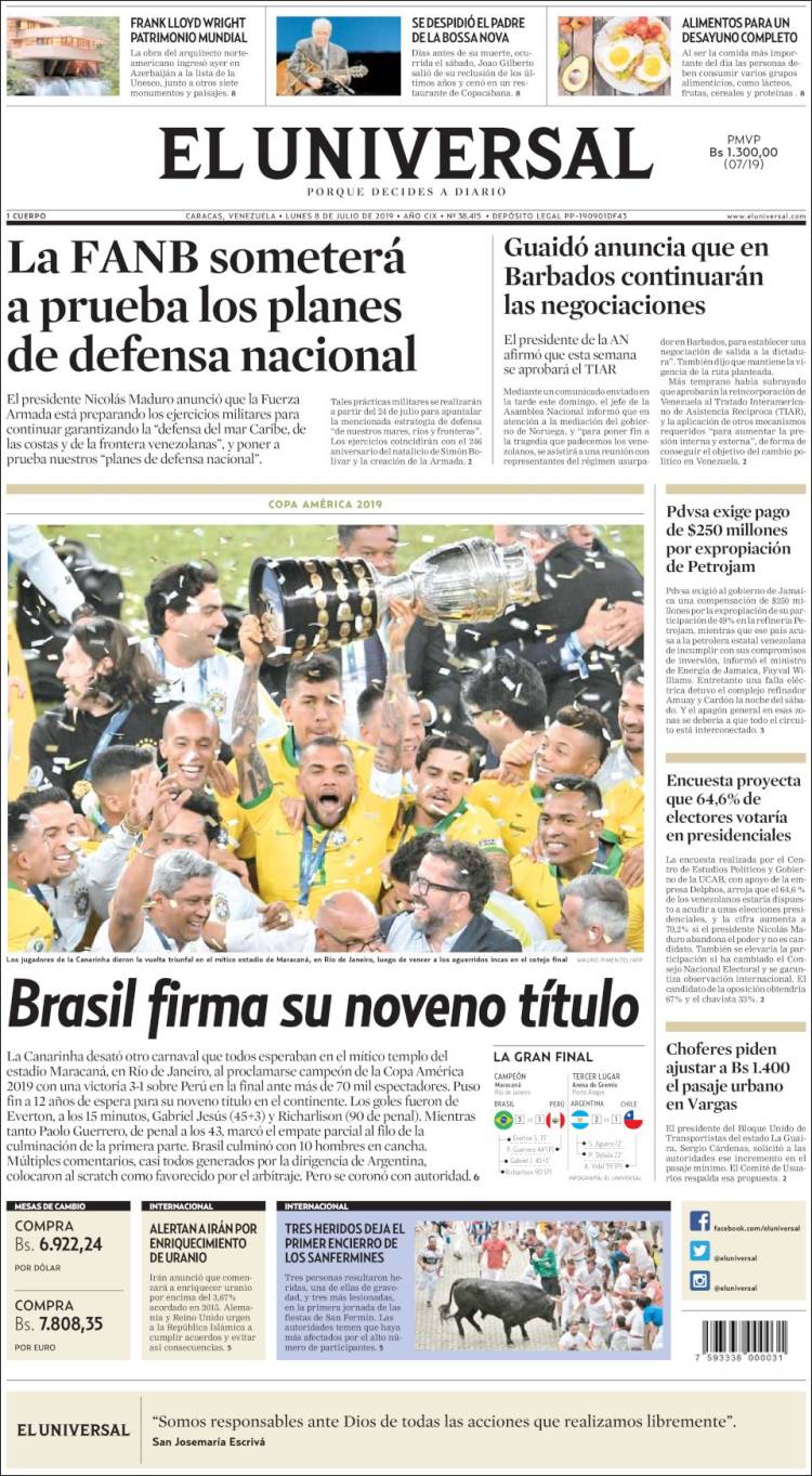 Portada de Universal (Venezuela)