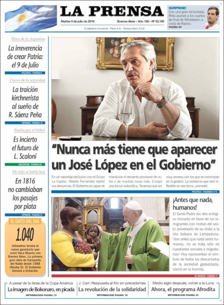 Portada de La Prensa (Argentina)