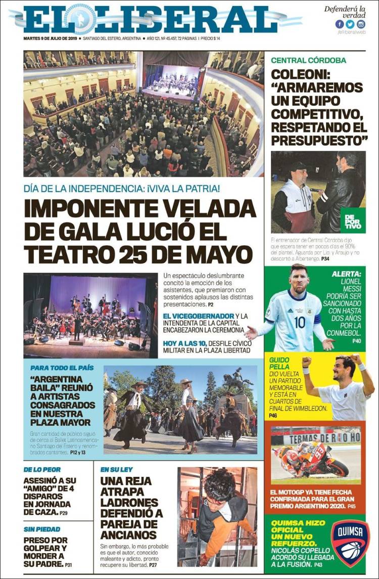 Portada de Diario El Liberal (Argentina)