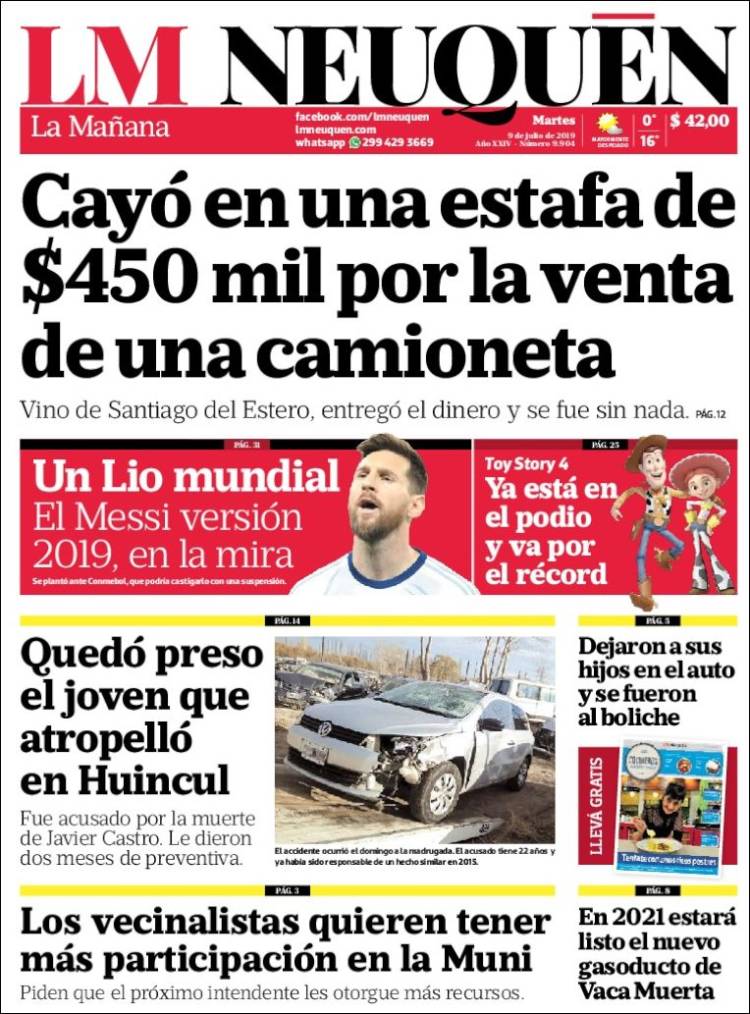 Portada de La Mañanade Neuquén (Argentina)