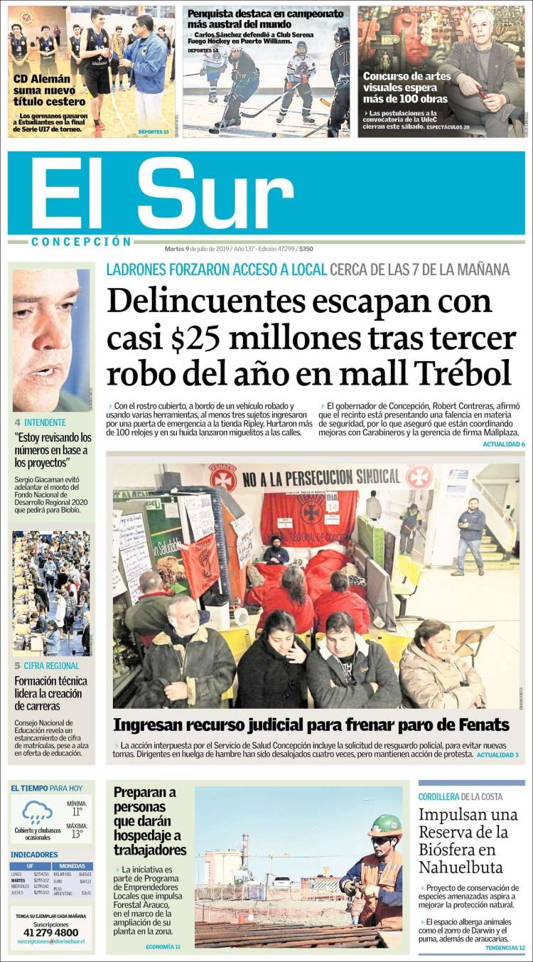 Portada de El Sur (Chile)