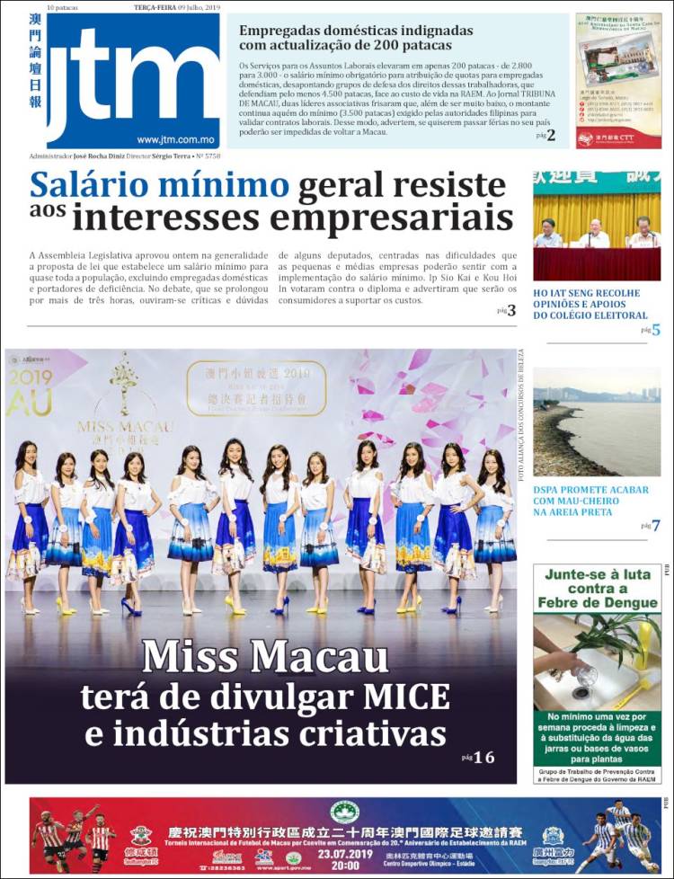 Portada de Jornal Tribuna de Macau (China)