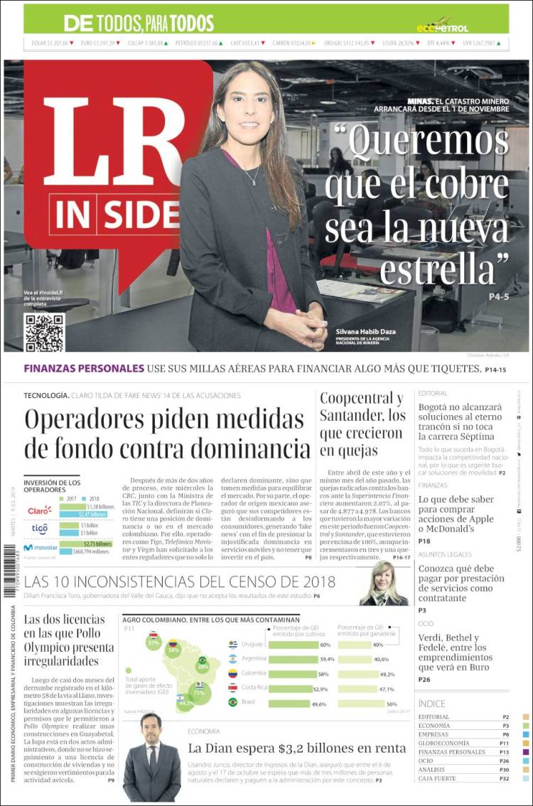 Portada de La Republica (Colombia)