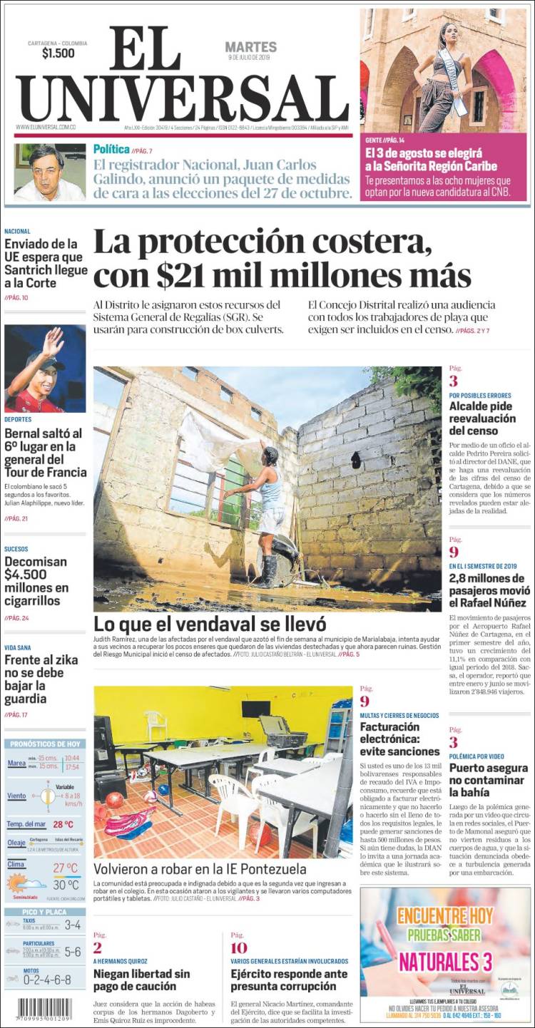 Portada de El Universal (Colombia)