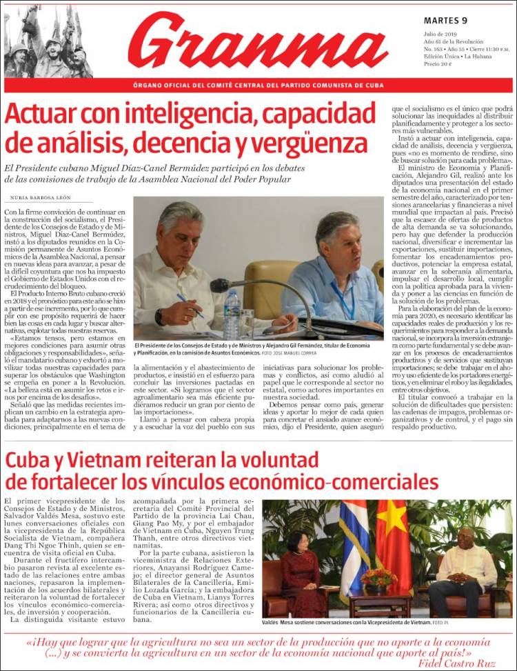 Portada de Granma (Cuba)