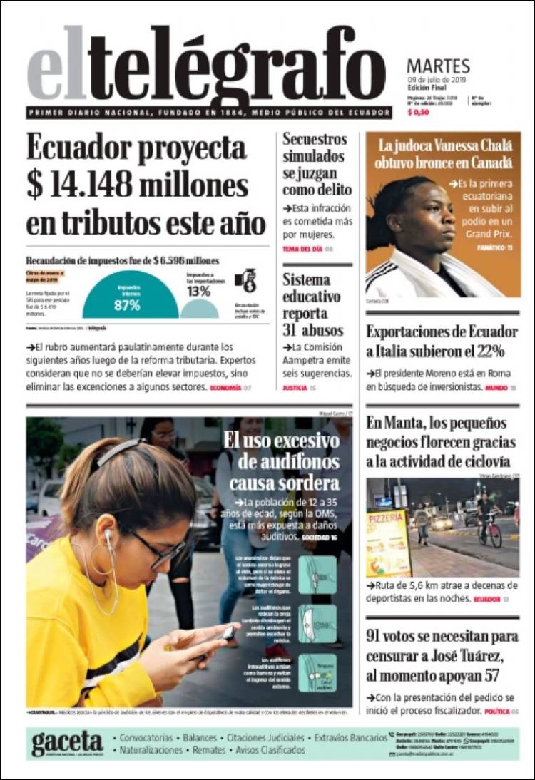 Portada de El Telégrafo (Ecuador)