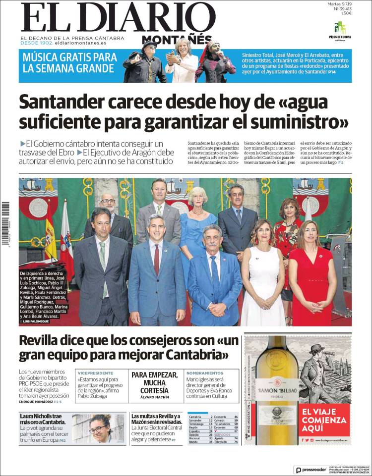 Portada de El Diario Montañés (España)