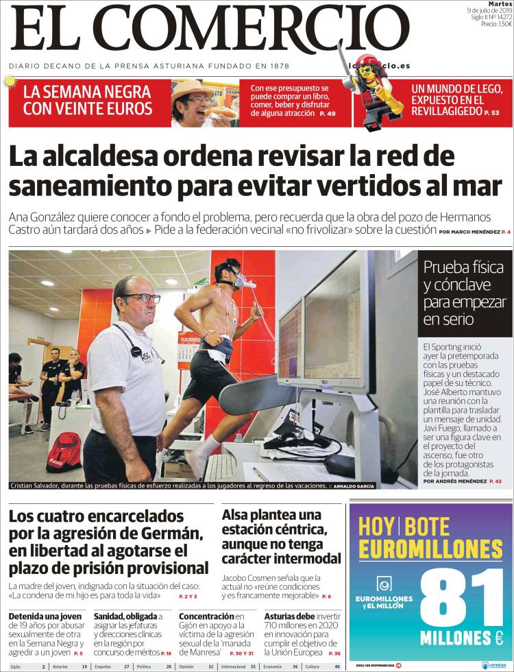 Portada de El Comercio (España)