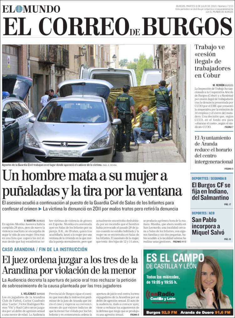 Portada de El Correo de Burgos (España)