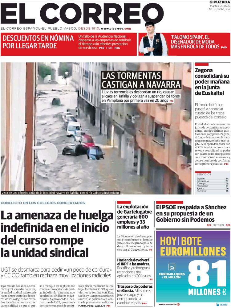 Portada de El Correo - Guipuzcoa (España)