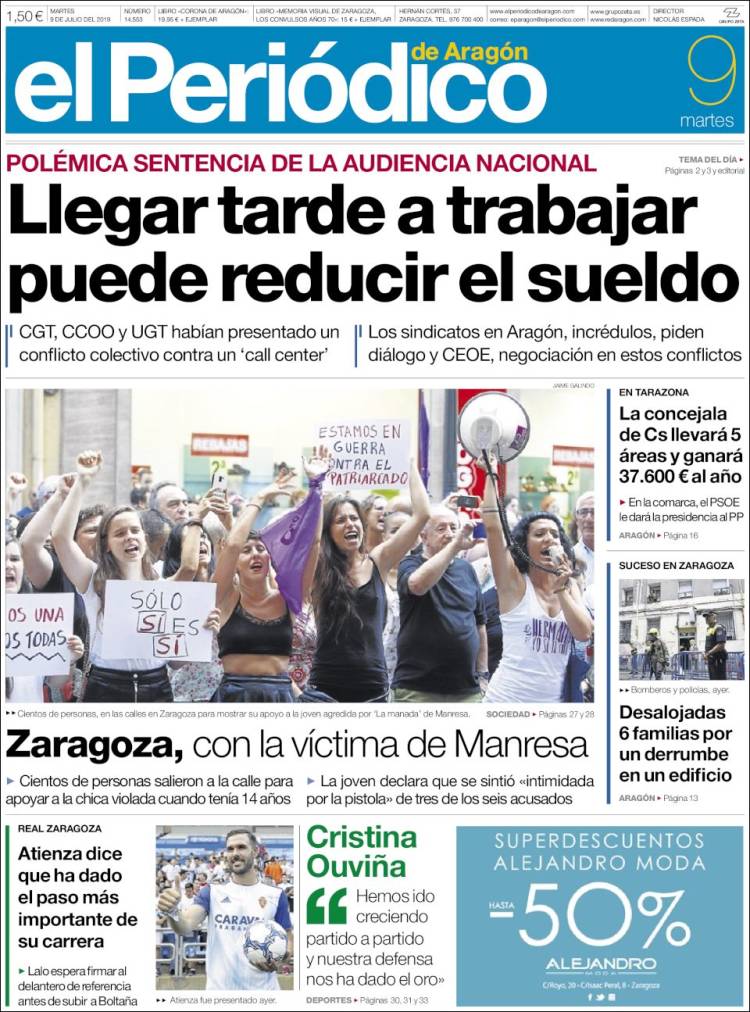 Portada de El Periódico de Aragón (España)