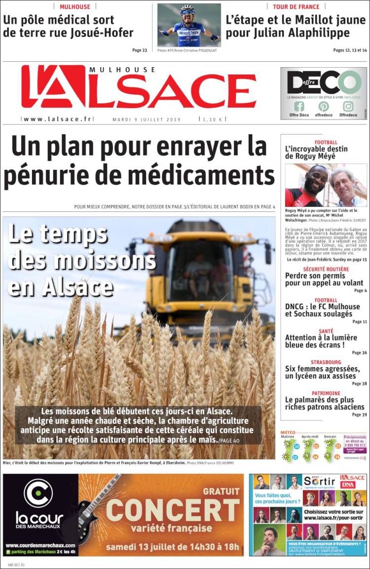 Portada de Journal L'Alsace (Francia)