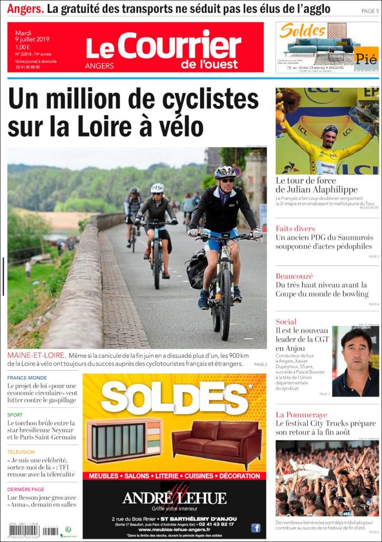 Portada de Le Courrier de l'Ouest (Francia)