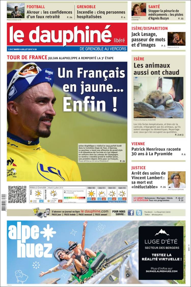 Portada de Le Dauphiné Libéré (Francia)