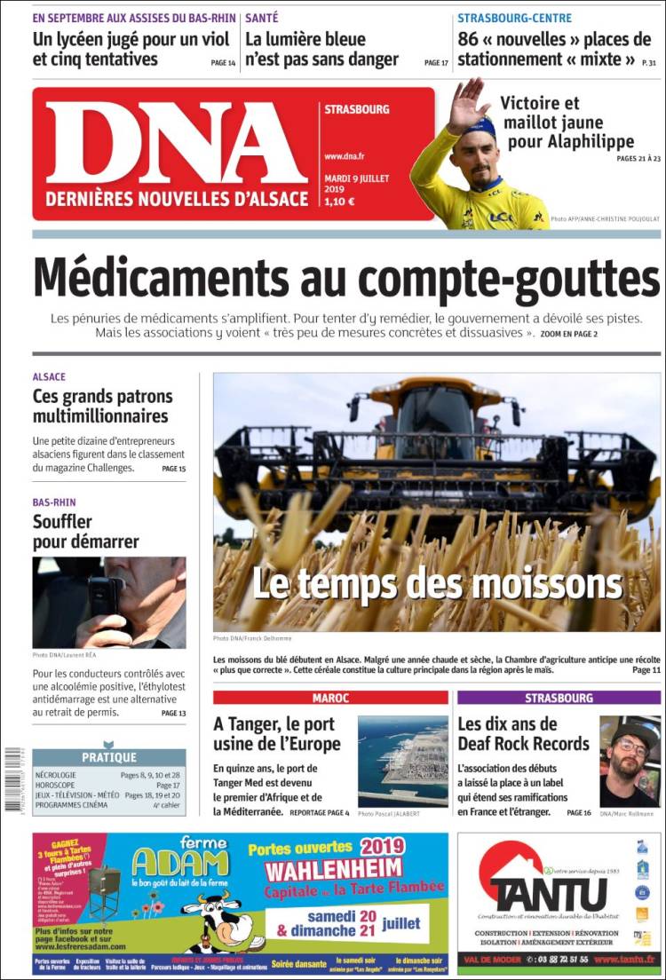 Portada de Les Dernières Nouvelles d'Alsace (Francia)
