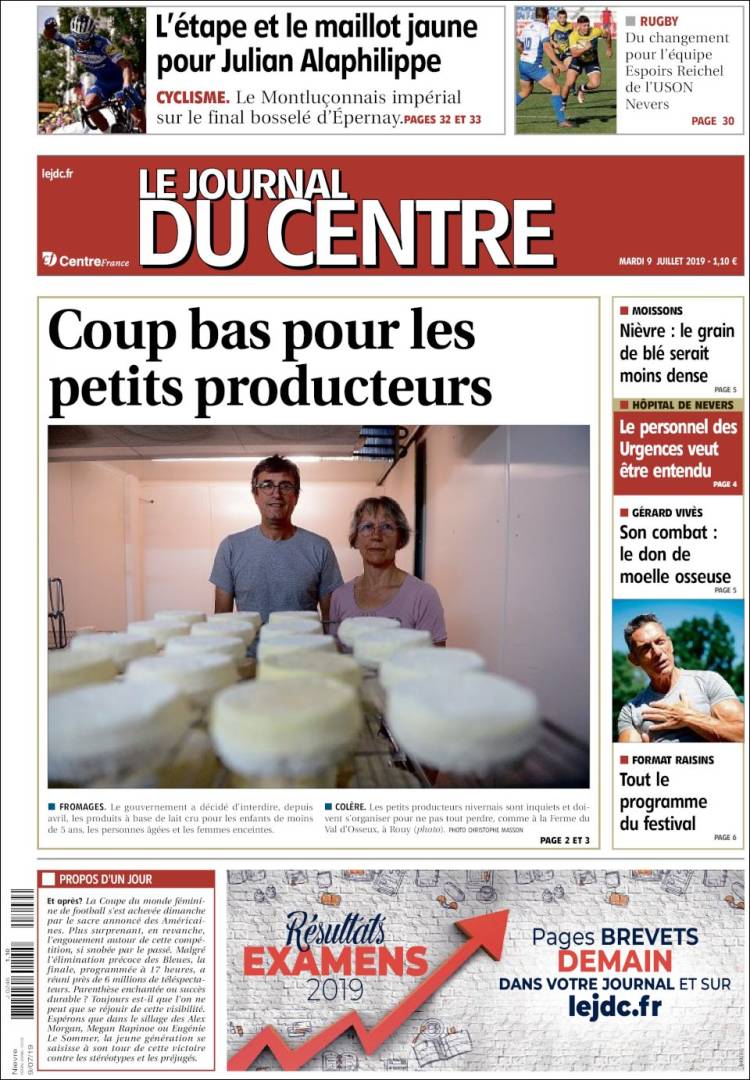 Portada de Le Journal du Centre (Francia)