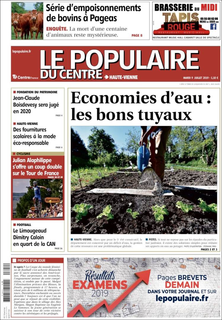 Portada de Le Populaire du Centre (Francia)